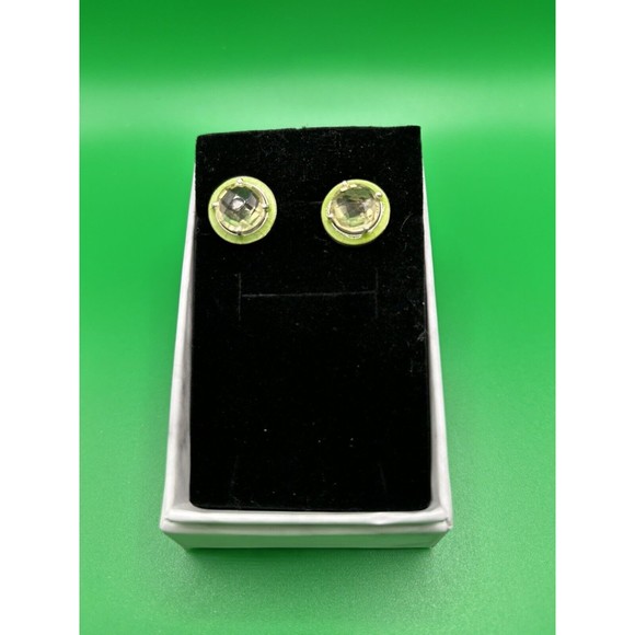 Faceted Citrine & Green Enamel Stud Earrings  From Closed Jewelry Store Gift Box - Picture 10 of 10